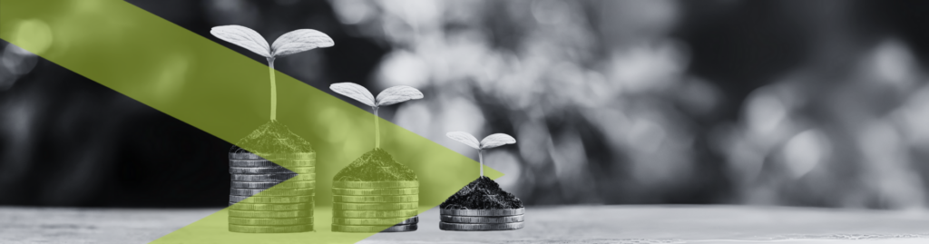 AI generated image showing coins with soil and small plants on top